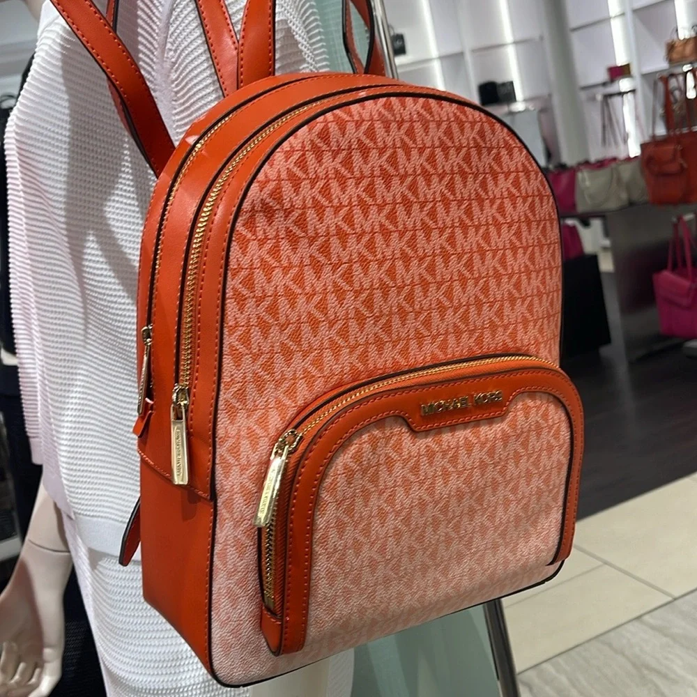 Michael Kors Jaycee Medium Ombré Signature Logo Backpack Red Clay NWT